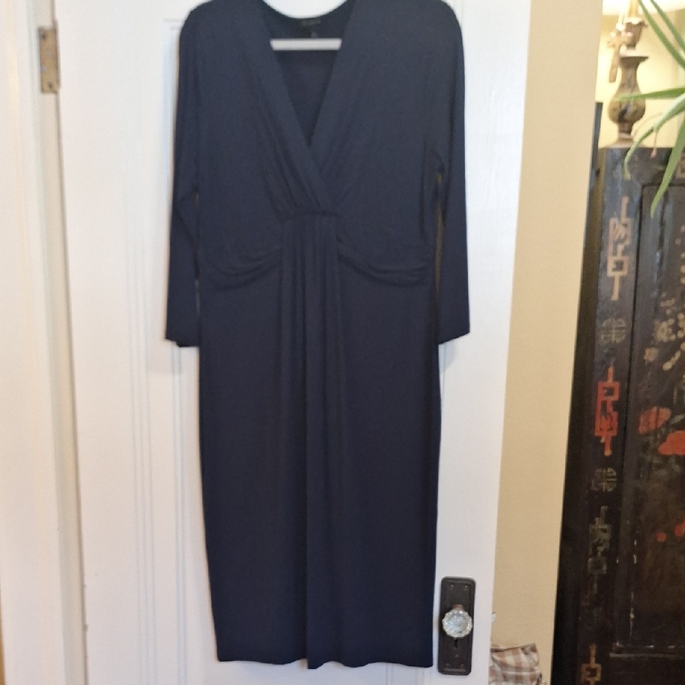 Talbots Elegant Dark Blue Long Sleeve Dress